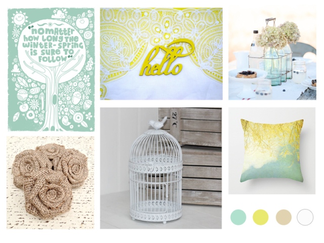 spring inspiration board teal yellow